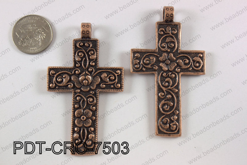 Pewter cross pendant 45x75 mm, copper PDT-CRO-7503