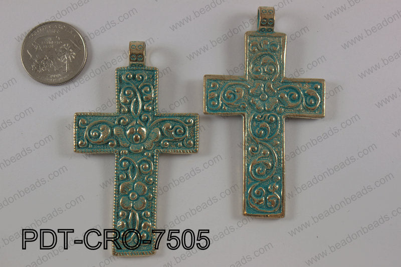 Pewter cross pendant 45x75 mm, patina finish PDT-CRO-7505