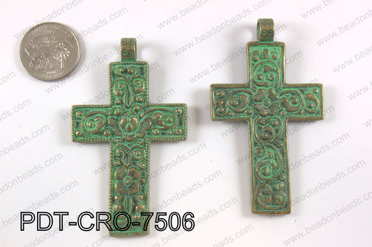 Pewter cross pendant 45x75 mm, patina finish PDT-CRO-7506
