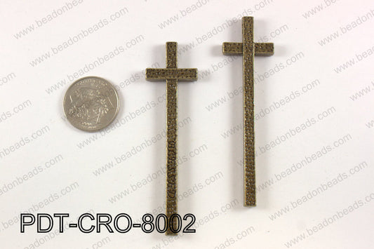 Pewter cross pendant 20X80 mm, brass PDT-CRO-8002