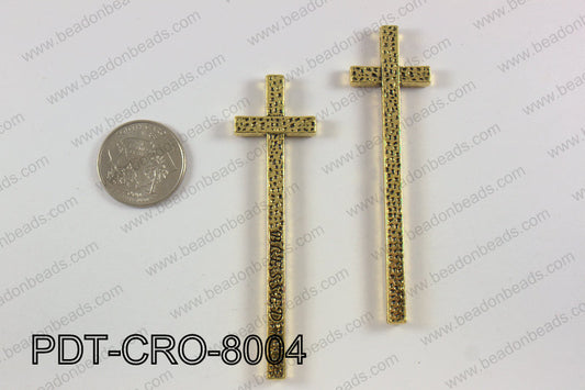 Pewter cross pendant 20X80 mm, gold PDT-CRO-8004