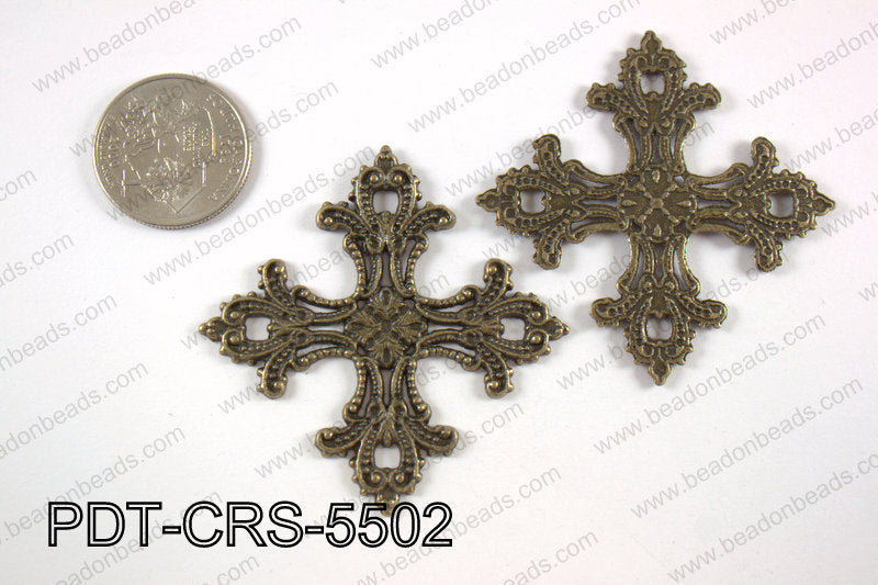 Pewter cross pendant 55x55 mm, brass PDT-CRS-5502