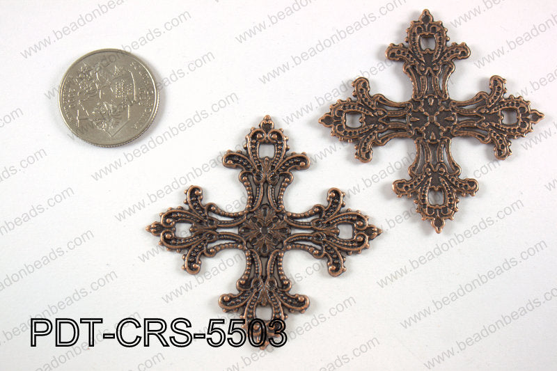 Pewter cross pendant 55x55 mm, copper PDT-CRS-5503