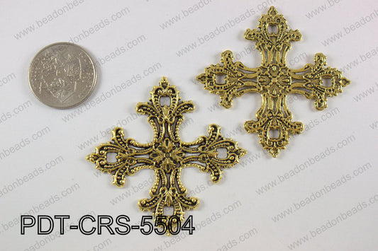 Pewter cross pendant 55x55 mm, gold PDT-CRS-5504