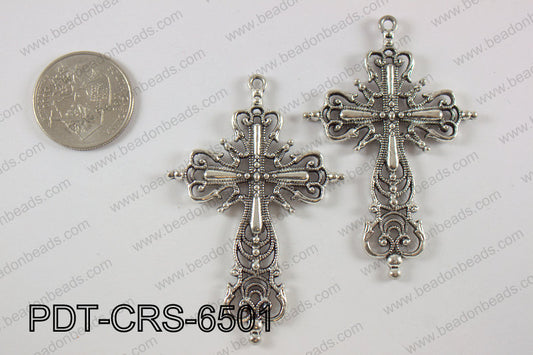 Pewter cross pendant 40x65 mm, silver PDT-CRS-6501