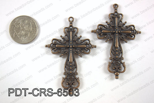 Pewter cross pendant 40x65 mm, copper PDT-CRS-6503
