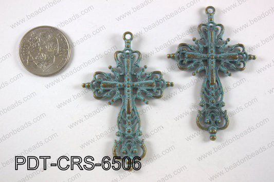 Pewter cross pendant 40x65 mm, patina finish PDT-CRS-6506