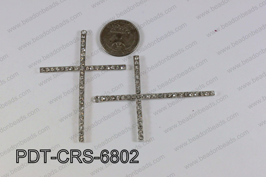 Pendant with rhinestones cross dark silver 51x68mm PDT-CRS-6802