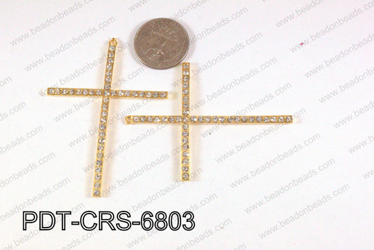 Pendant with rhinestones cross gold 51x68mm PDT-CRS-6803