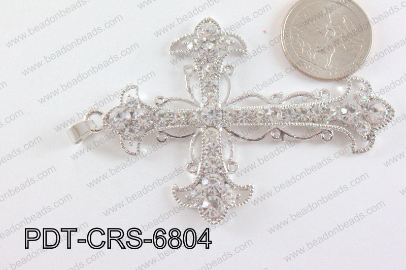 Cross Pendant with Rhinestone Light Silver 53x68mm PDT-CRS-6804