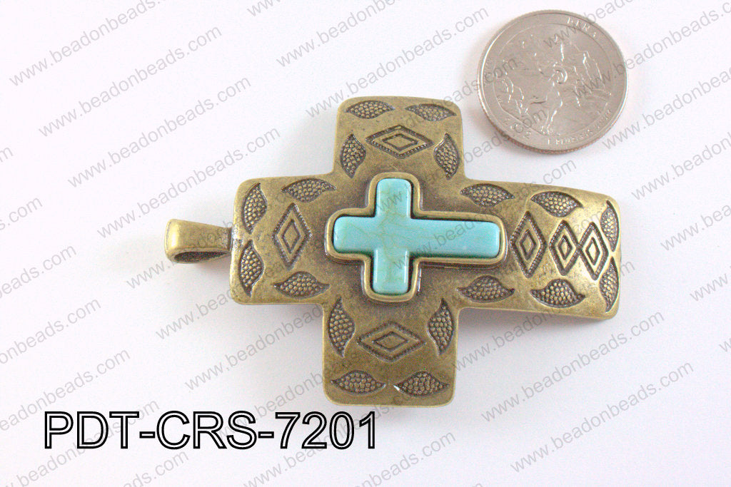 Howlite Turquoise cross with Bronze Metal Pendant 15mm PDT-CRS-7