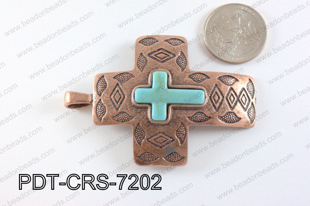 Howlite Turquoise cross with Copper Metal Pendant 15mm PDT-CRS-7