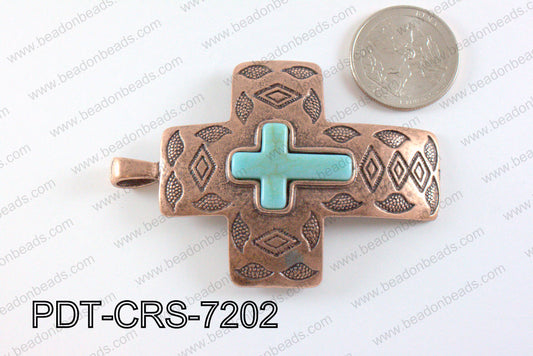 Howlite Turquoise cross with Copper Metal Pendant 15mm PDT-CRS-7