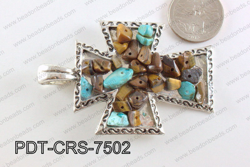 Cross Pendant with Howlite Turquoise 48x75mm PDT-CRS-7502