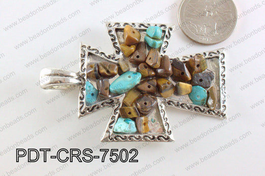 Cross Pendant with Howlite Turquoise 48x75mm PDT-CRS-7502