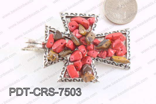 Cross Pendant with Howlite Red 48x75mm PDT-CRS-7503