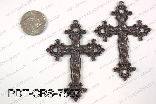 Metal Pendant Cross 75x55mm, copper PDT-CRS-7507