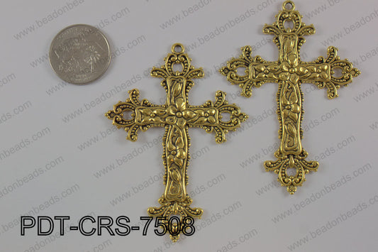 Metal Pendant Cross 75x55mm, gold PDT-CRS-7508
