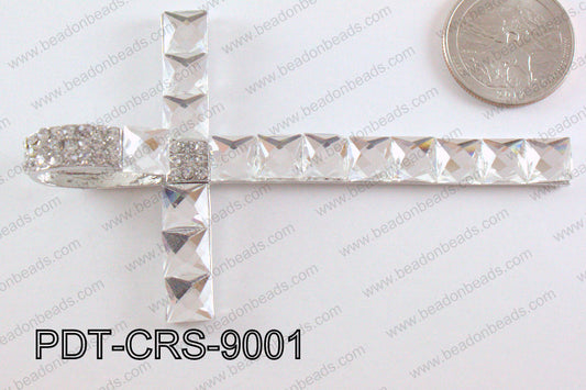 Cross Pendant with Rhinestone Clear 56x90mm PDT-CRS-9001