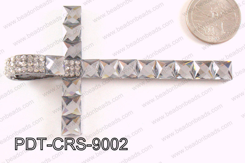 Cross Pendant with Rhinestone Gun Metal 56x90mm PDT-CRS-9002