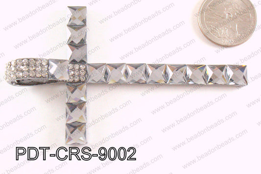 Cross Pendant with Rhinestone Gun Metal 56x90mm PDT-CRS-9002