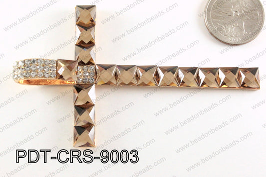 Cross Pendant with Rhinestone Brown 56x90mm PDT-CRS-9003