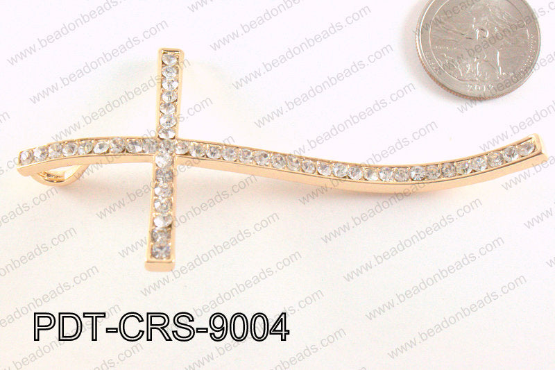 Cross Pendant with Rhinestone Rose Gold 48x90mm PDT-CRS-9004