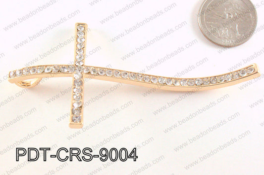 Cross Pendant with Rhinestone Rose Gold 48x90mm PDT-CRS-9004