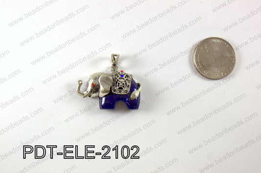 Pewter Lapis Elephant Pendant 21X37MM PDT-ELE-2102