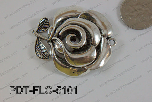 Metal Flower Pendant Silver 51x46mm PDT-FLO-5101