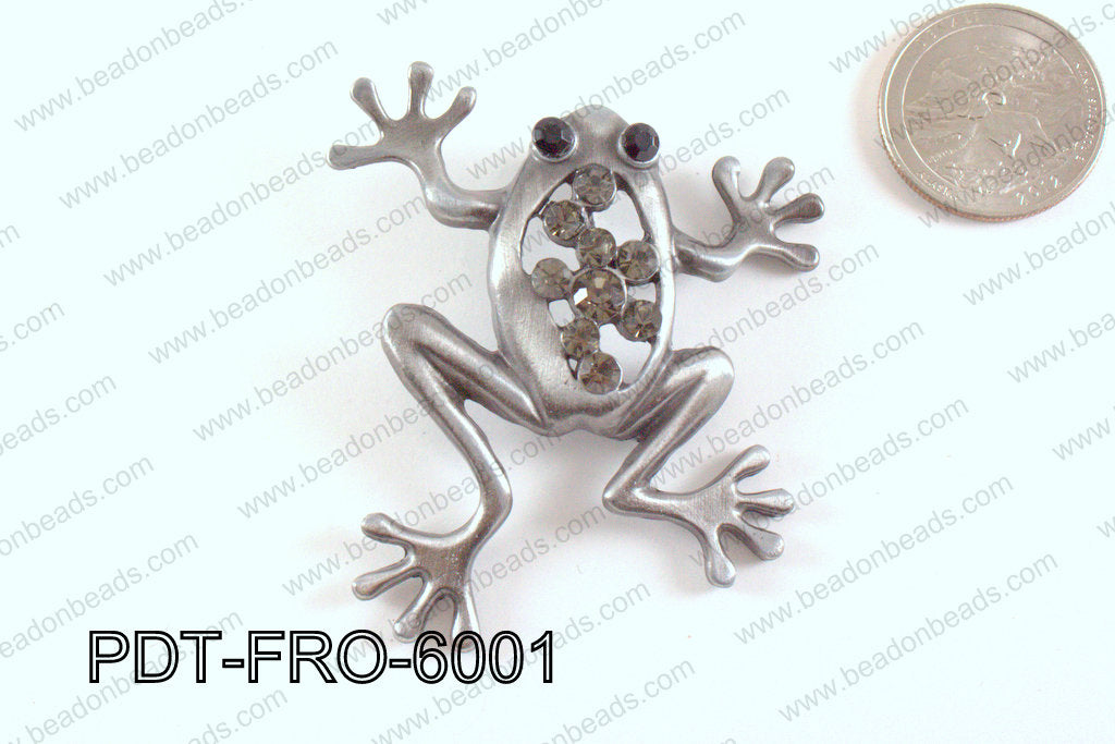 Metal Frog Pendant with Rhinestone Gun Metal 52x60mm PDT-FRO-600