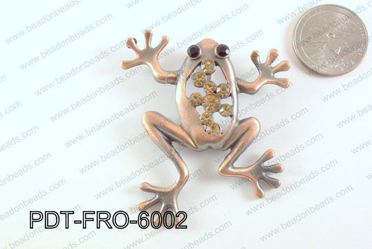 Metal Frog Pendant with Rhinestone Copper 52x60mm PDT-FRO-6002