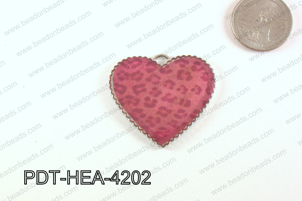 Metal Heart Pendant Hot Pink 38x42mm PDT-HEA-4202
