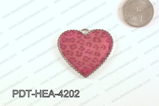 Metal Heart Pendant Hot Pink 38x42mm PDT-HEA-4202
