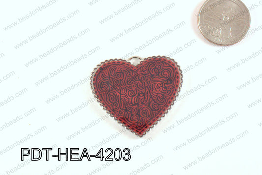 Metal Heart Pendant Red 38x42mm PDT-HEA-4203