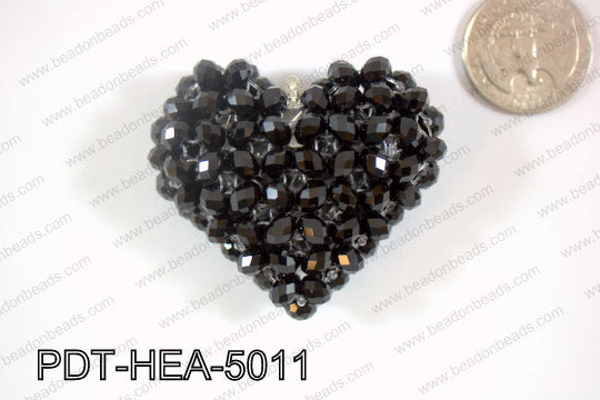 Angelic Crystal Heart Pendant 6mm Rondels 45x50mm Black PDT-HEA-
