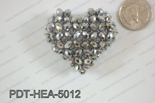 Angelic Crystal Heart Pendant 6mm Rondels 45x50mm Silver PDT-HEA
