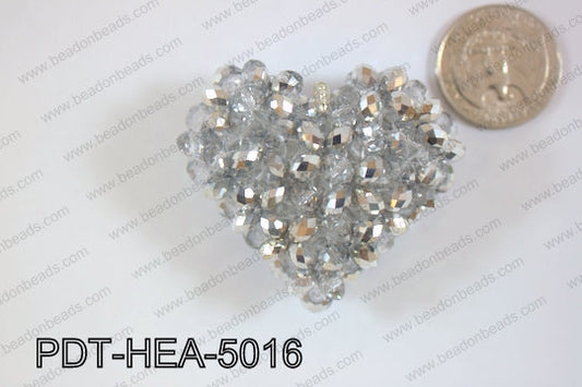 Angelic Crystal Heart Pendant 6mm Rondels 45x50mm Silver and cle