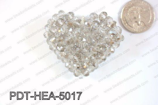 Angelic Crystal Heart Pendant 6mm Rondels 45x50mm Grey PDT-HEA-5