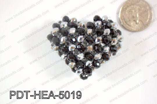 Angelic Crystal Heart Pendant 6mm Rondels 45x50mm Black and silv