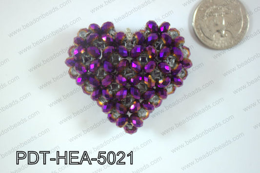 Angelic Crystal Heart Pendant 6mm Rondels 45x50mm Purple metalli