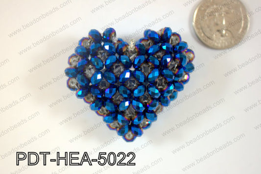 Angelic Crystal Heart Pendant 6mm Rondels 45x50mm Blue metallic