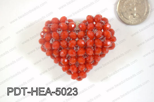 Angelic Crystal Heart Pendant 6mm Rondels 45x50mm Red opague PDT