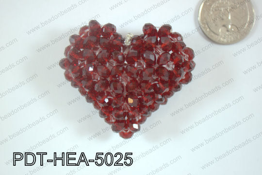 Angelic Crystal Heart Pendant 6mm Rondels 45x50mm RedPDT-HEA-502