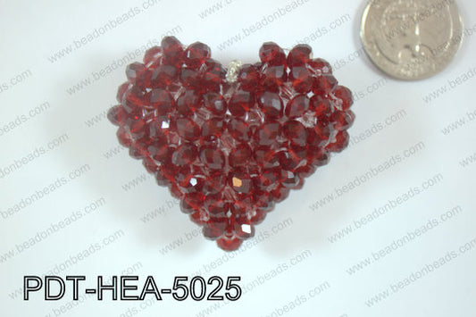 Angelic Crystal Heart Pendant 6mm Rondels 45x50mm RedPDT-HEA-502