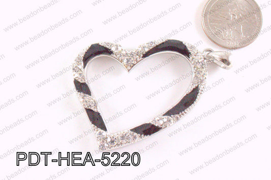 Heart Pendant with Rhinestone 42x52mm PDT-HEA-5220