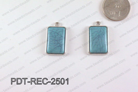 Metal Rectangle Pendant Turquoise 18x25mm PDT-REC-2501