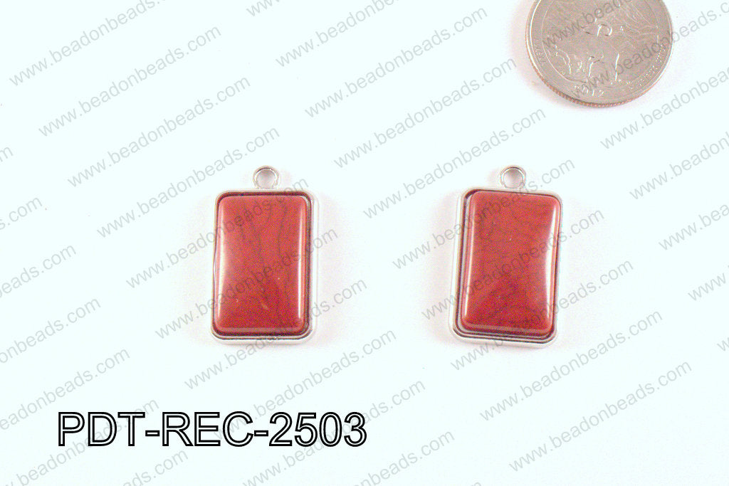 Metal Rectangle Pendant Red 18x25mm PDT-REC-2503