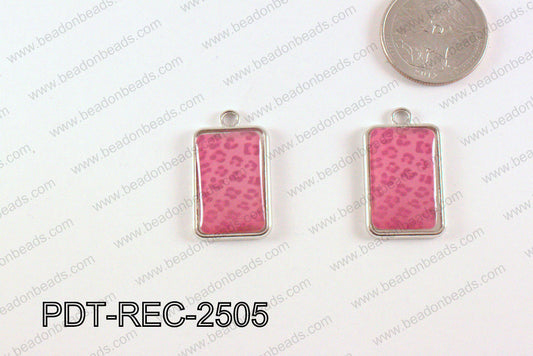 Metal Rectangle Pendant Hot Pink 18x25mm PDT-REC-2505
