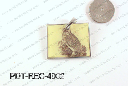 Metal Rectangle Pendant Owl 32x40mm PDT-REC-4002